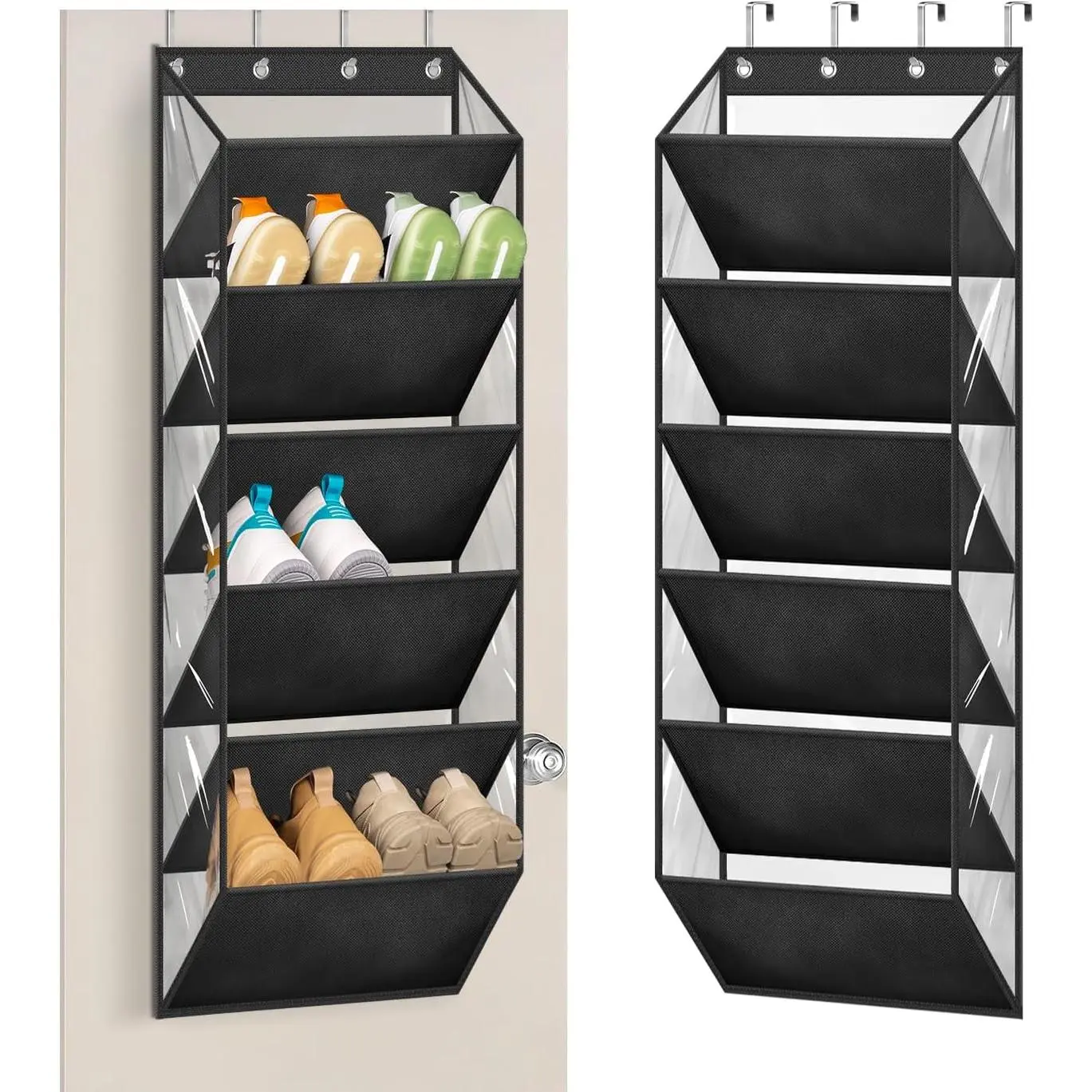 Clear Over The Door Shoe Organizer Storage Holds 12 Pairs, Narrow Door  Shoe Rack for Closet, Deep Pockets Shoe Holder Hanger for Sneakers, Boots (Black)