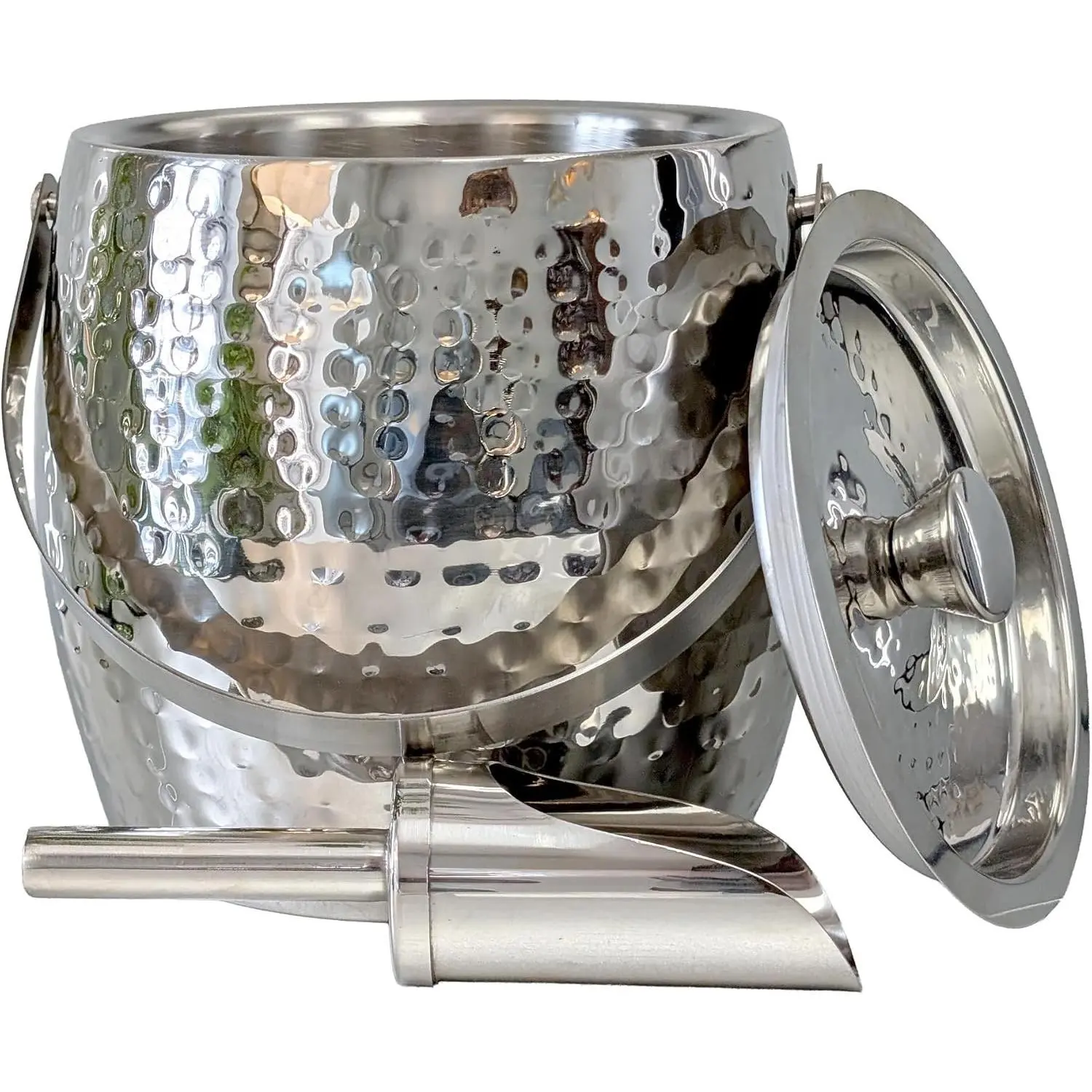Insulated Ice Bucket with Lid & Scoop for Champagne Silver 3QT | Double-Walled Stainless Steel, Sweat-Proof For Parties with a Modern Appeal
