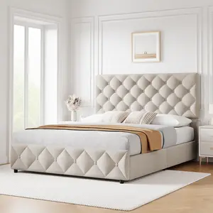 Modern Upholstered Queen Bed Frame with 4 Storage Drawers, Linen Fabric Platform Bed Frame with Adjustable Headboard, Heavy Duty Wood Slats Support No Box Spring Needed Noise Free Storage Bed Dark Grey