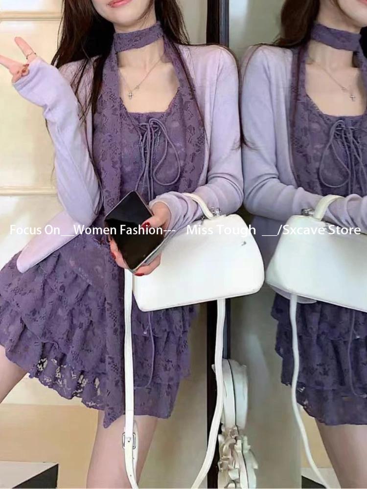 2026 New Women Birthday Rave Korean Fashion Gyaru  Coquette Outfits 2 Piece Set Fake Two Pieces Top + Mini Ruffle Skirts Chic