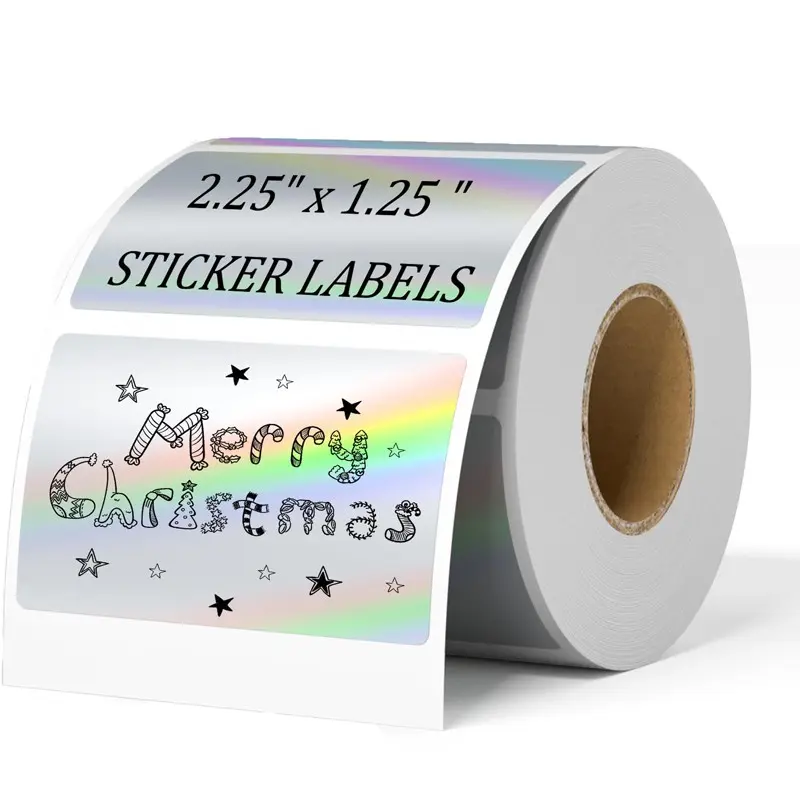 2.25 X 1.25 Inch Holographic Thermal Sticker Labels, 500pcs Waterproof Self-Adhesive, Printable Rectangular Stickers for Small Business Logo/barcode Sticker Rolls