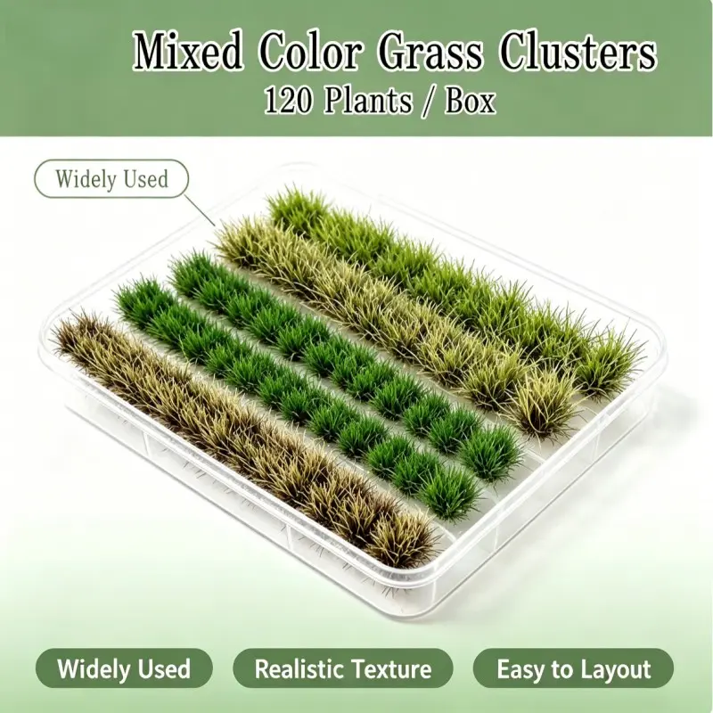 120pcs Mixed Color Realistic Grass Clumps, Miniature Sand Model Small Grass, Outdoor Garden Space Scene, DIY Handmade Landscape Material