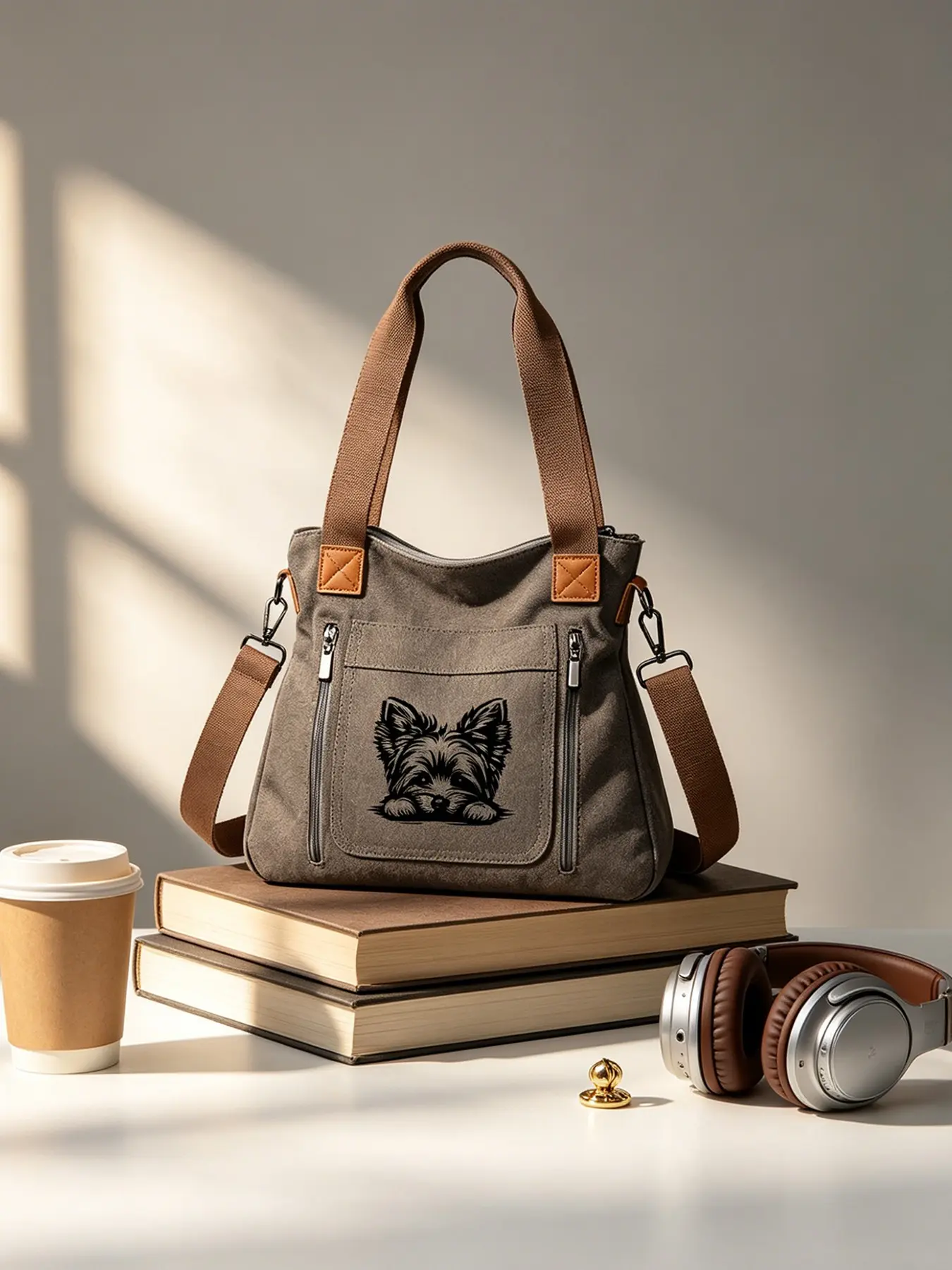 Yorkshire Terrier Print Tote Bag, Large Capacity Crossbody Backpack, Unisex Casual Style, Ideal for Travel and Daily Use