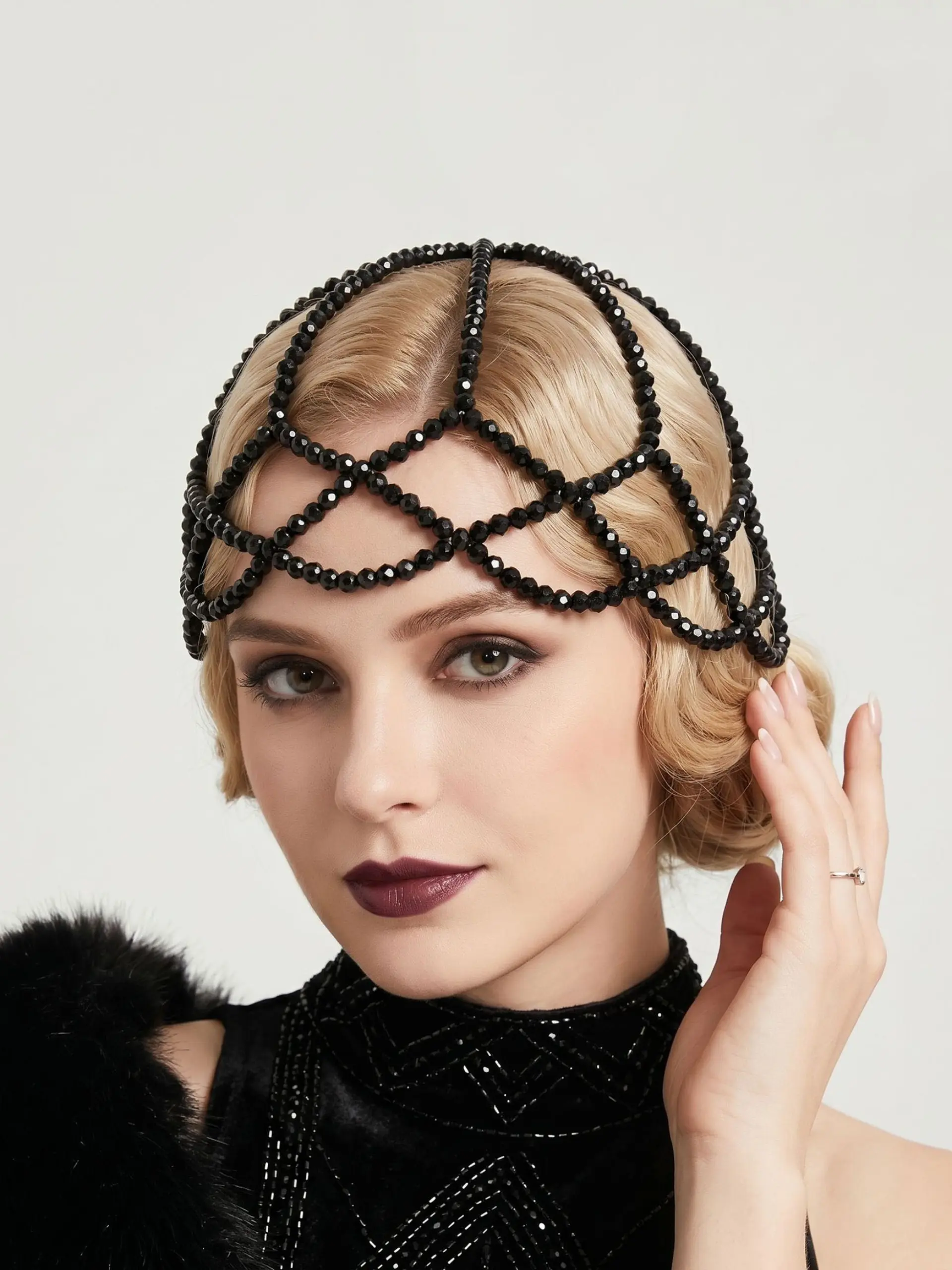 Vintage Juliette Hair Hat, Handmade Crystal Grid Hair Chain, Bride Wedding Veil Headpiece, Multicolor Hollow Bead Accessory, Bridal Headpiece, Bridal Hair Accessories