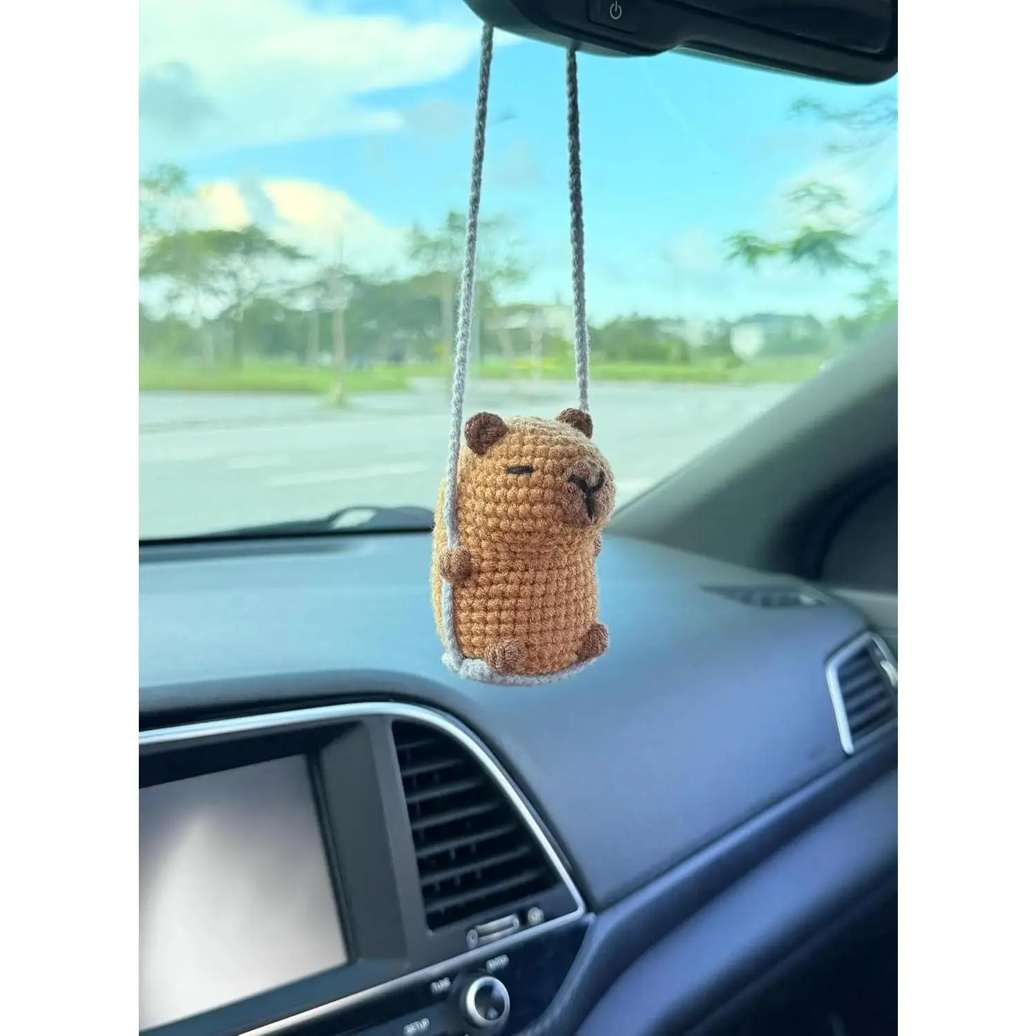 Cute Capybara Crochet  Rear View Mirror  Accessories for Women Girl  Decor  Charm, Rearview Ornament Pendant Dashboard Decorations  Interior Hanger