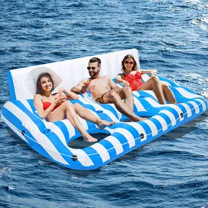 Inflatable three-person water sofa, adult recliner with mesh cover, U-shaped sunshade swimming ring, double-person hollow water bed