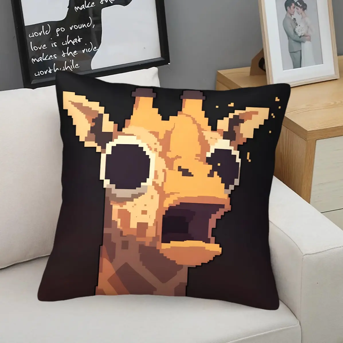 Pixel Funny Animal Throw Pillow With Insert, Cartoon Cute Meme Print Cushion, Retro Pixel Decor Cushion For Bedroom Living Room Sofa