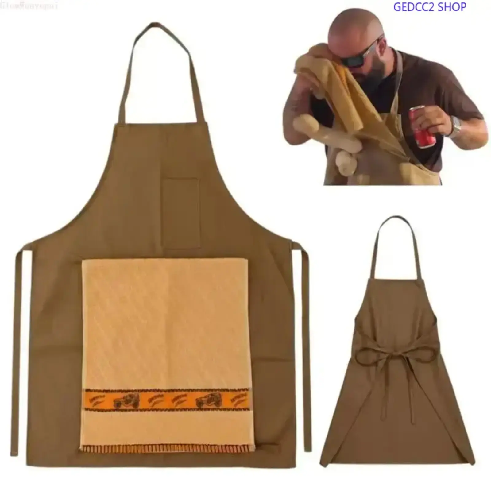 Funny Chef Apron for Men - Waterproof Novelty Kitchen Apron with Hidden Towel Design, BBQ Gear Gift for Dad, Ideal for Grill Parties, Default