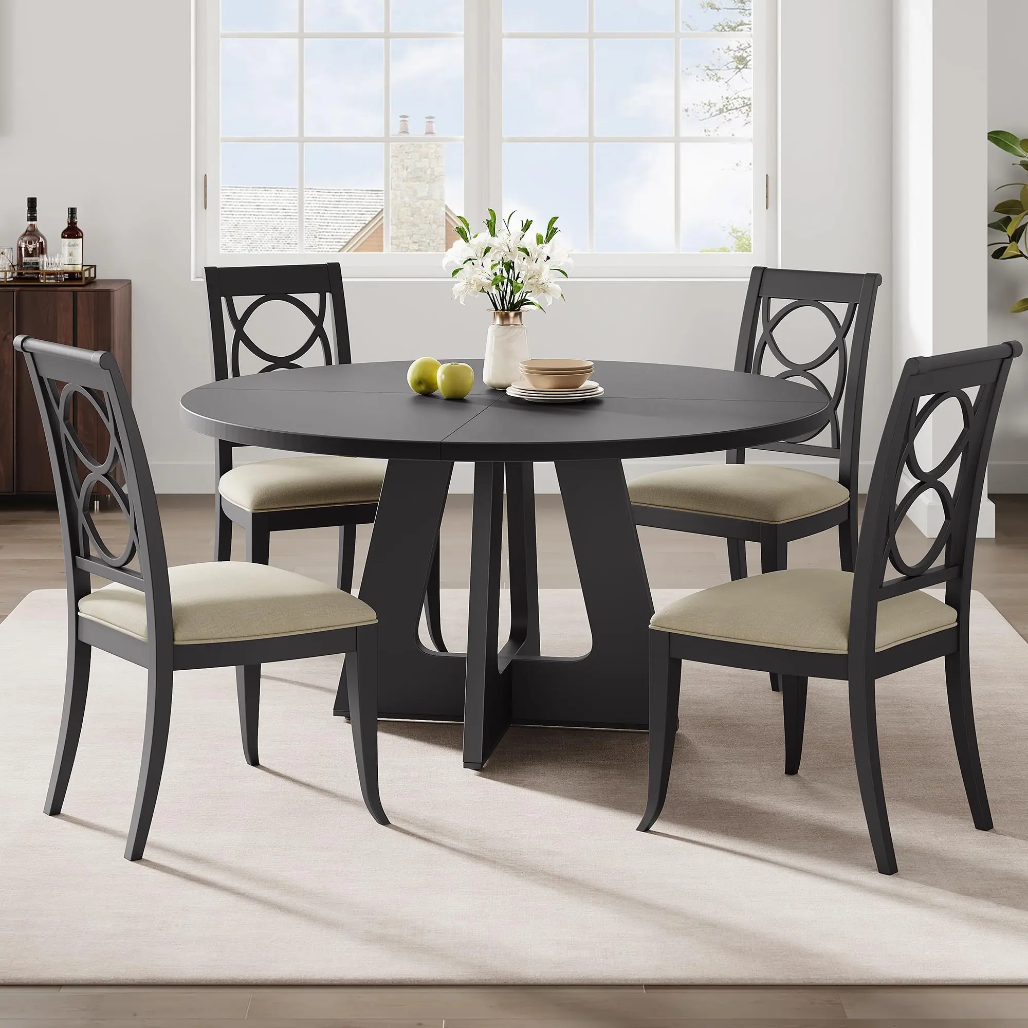 GAOMON Farmhouse Round Dining Table for 4-6 - 47 Inch Wooden Table with Cross Pedestal Base - Grey or Rustic Brown - Perfect for Home, Living Room, or Kitchen - Table Only, No Chairs
