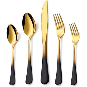 20 Piece Black Gold 18/0 Flatware Silverware Set for 4 Includes Dinner Knife Dinner Forks Dinner Spoons Salad Forks Teaspoons Dishwasher Safe