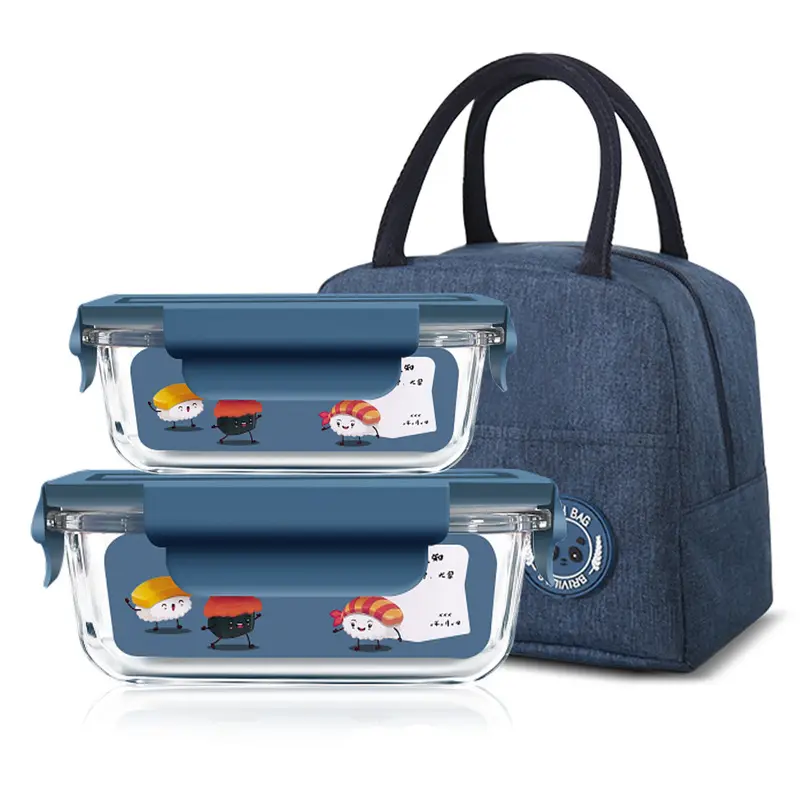 2 Pack Heated Glass Lunch Box Microwave Safe Food Container Heat Resistant Glass Bowl for Students Bento Box