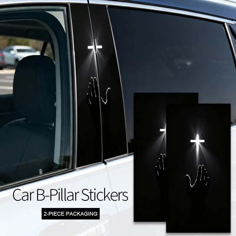 2-Pack Cross Car Stickers, Self-Adhesive B Pillar Protection, Waterproof Sunscreen, Smooth Surface, Vehicle Exterior Accessories