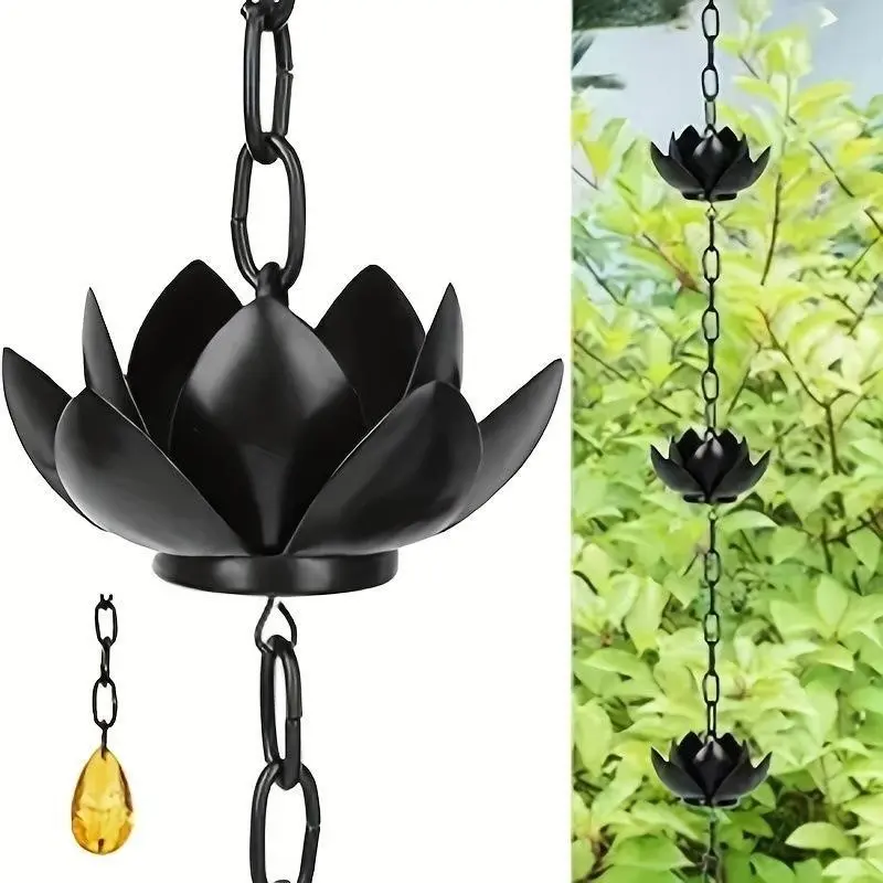 Metal Lotus Rain Chain for Gutter, Rust-Resistant Outdoor Catcher, Includes Hanging Gutter Adapter, Ideal for Heavy Rain, Indoor/outdoor Decor