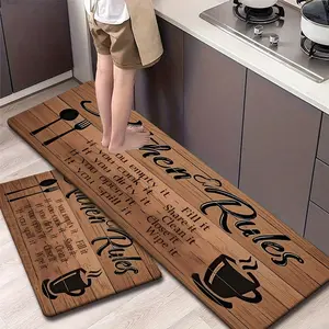 Kitchen Mat Set for floor 2/3 Piece,Brown Wood Grain Kitchen Rug with Decorative, Non Slip Kitchen Rugs and Mats for Kitchen, Entryway, Bathroom, Laundry Room, Hallway
