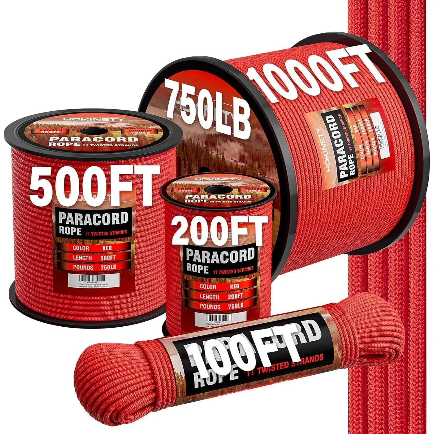 Paracord Rope 750 - Parachute para Cord 4mm 11 Strand Spool Rope Utility Nylon String for Outdoor Camping Survival Utility Tent Crafting DIY Projects - Red 100ft