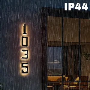 Large 9-Inch Solar-Powered House Numbers with Backlighting, Illuminated Address Signs for Homes, Waterproof IP44 Rated Lighted Lamps, Featuring an Intelligent Light Sensor, Modern Design for Garden And Courtyard Decoration