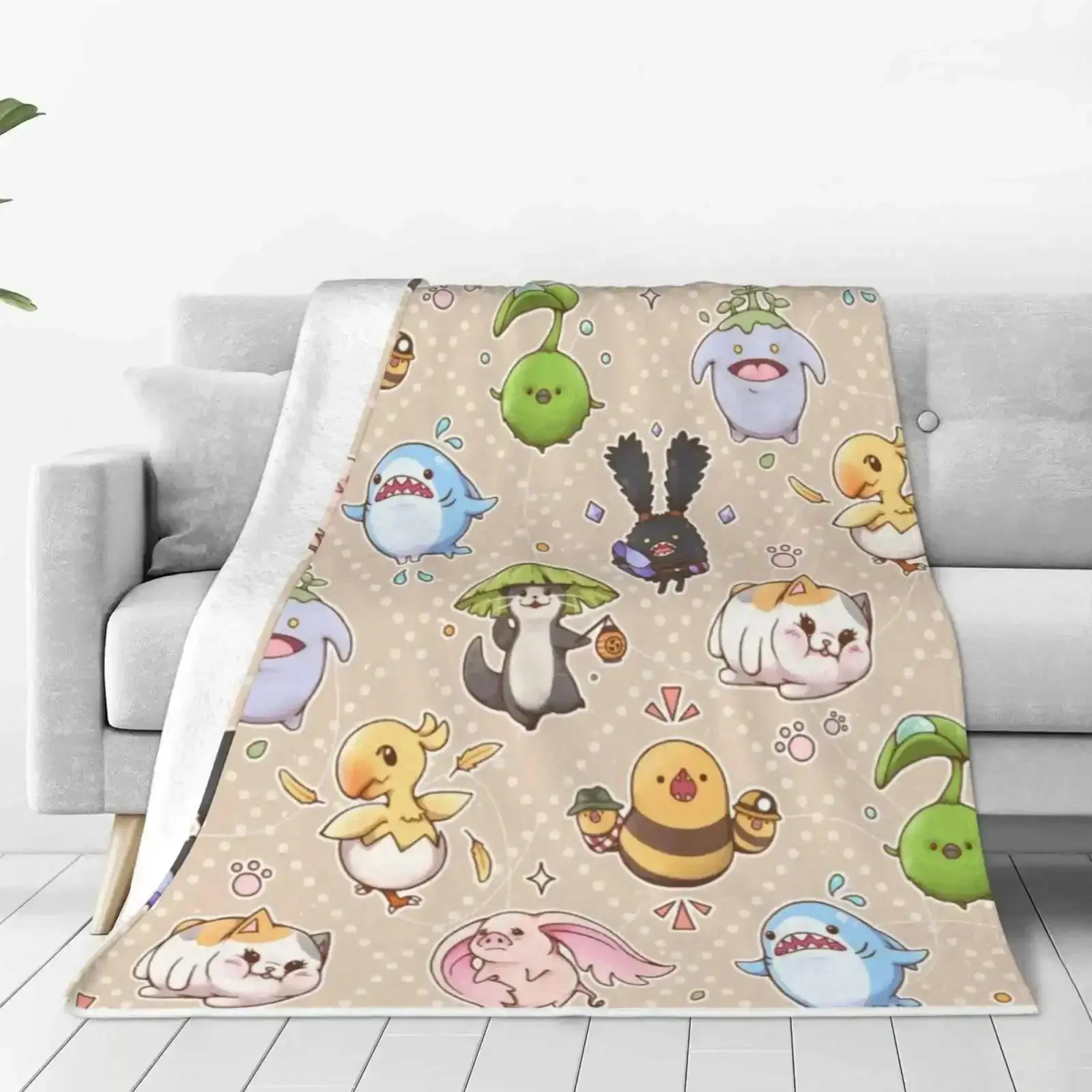 Friends Aplenty Final Fantasy XIV Style Flannel Blanket Soft Cozy Throw for Gaming Room, Sofa and Fans