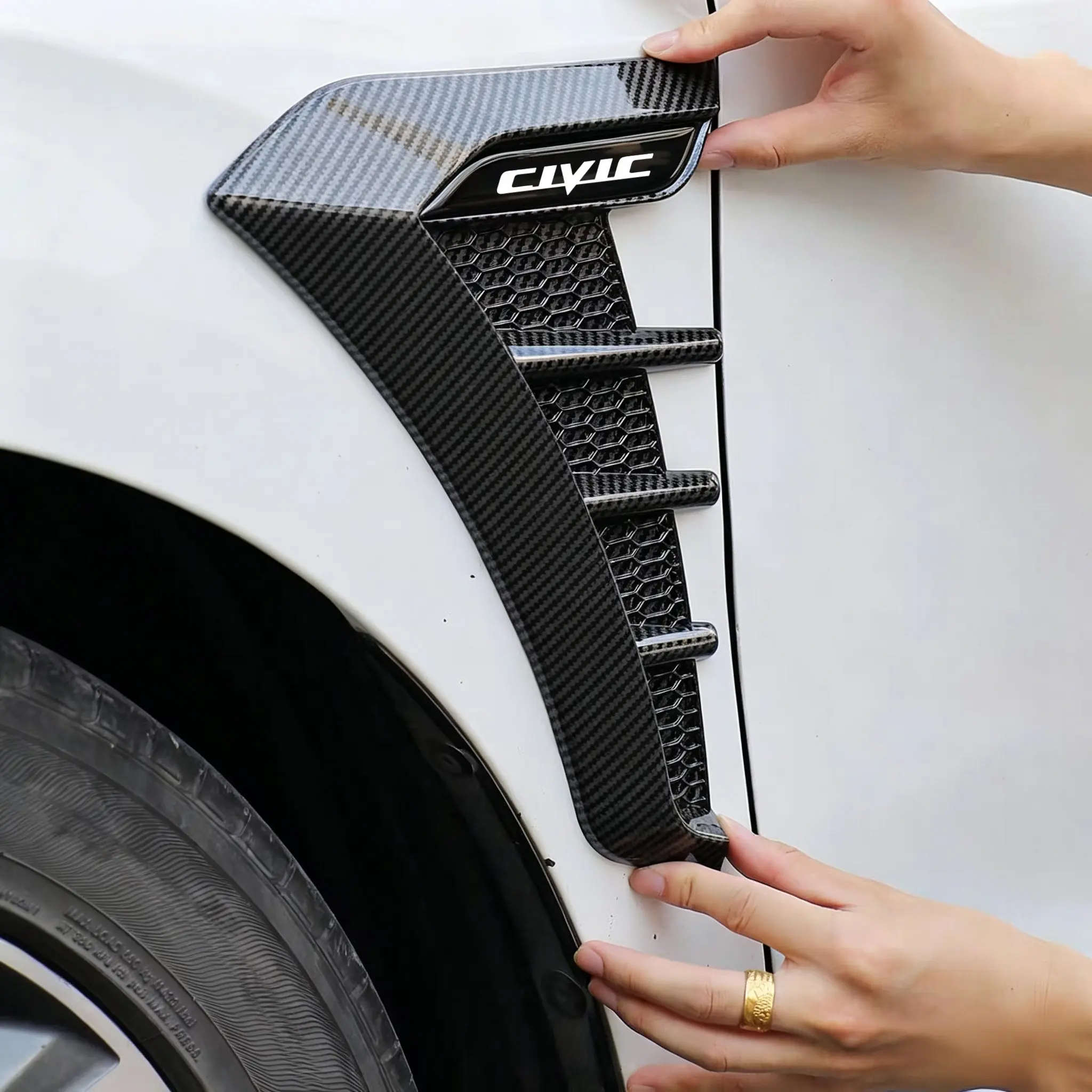 Carbon Fiber Car Side Wing Fender Decals, Body Exterior Accessory for Honda Civic, Logo Car Accessories, Enhance Your Ride Style, Car Stickers