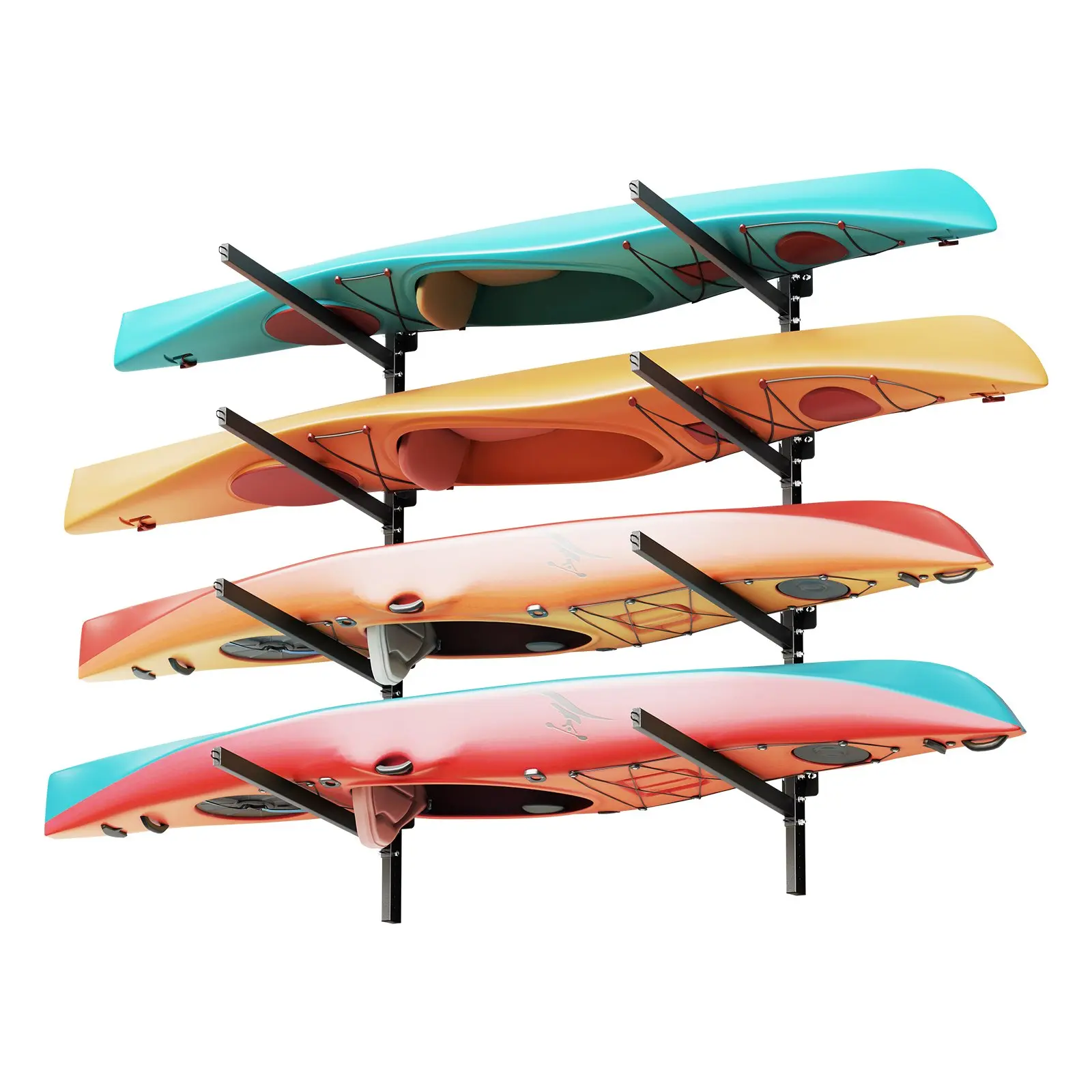 VEVOR Heavy-Duty Steel Kayak Storage Rack, 4-Kayak Capacity, 300 lbs Load, Adjustable/Upward-Angled Arms, Wall-Mount Stand with Anchor Points, for Canoe, SUP, Small Boat, Docks, Tool Sheds, Wall Anchors Included, Kayaks