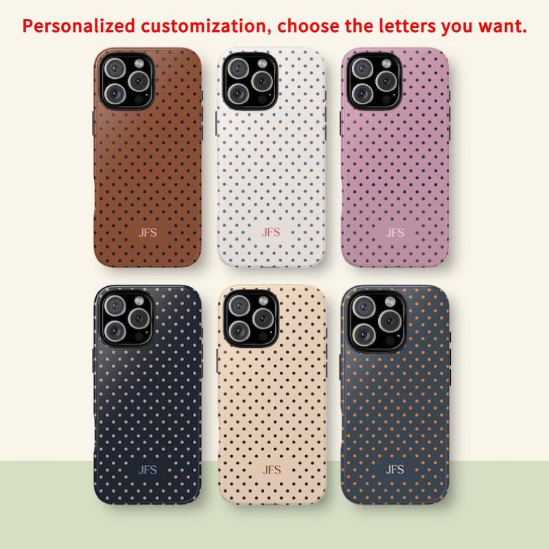 Personalized Polka Dot Monogram Phone Case – Custom Initials Cover for iPhone 17, 16, 15, 14, 13, 12, 11, X, Samsung, and other series models.| Cute Spotty Aesthetic Gift for Her