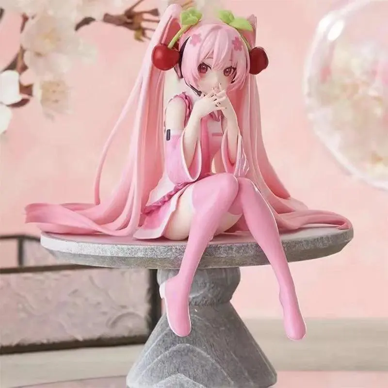 New Hatsune Miku Japanese Anime Action Figure - Pink Dress PVC Solid Bishoujo Style Figurine, Blush Pink Cherry Blossom Decor, Adult Collectibles Gift for Anime Fans