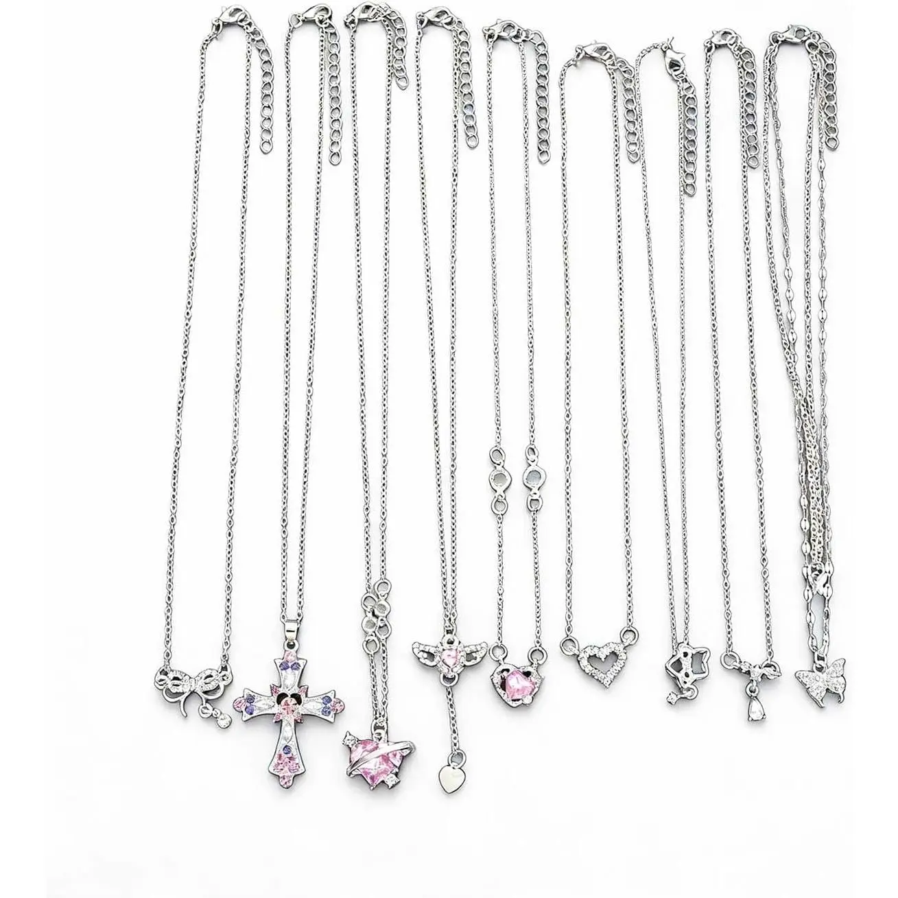 9 count Y2K Necklace Set for Women, Goth Grunge Necklace  Gothic Fairycore ,   Rhinestone  Angel Heart  Butterfly  Pendant Necklaces, Aesthetic Alt Gifts