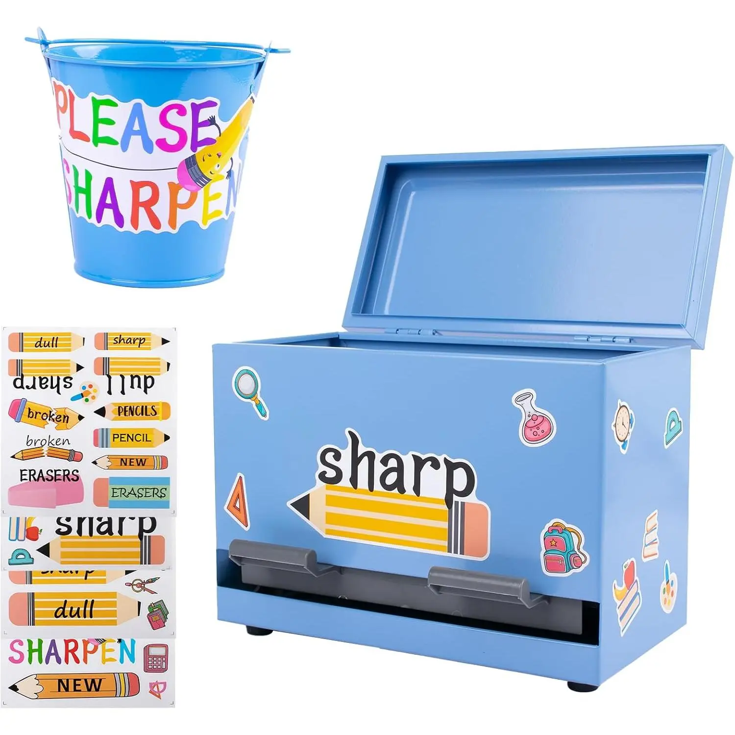 Pencil Dispenser for Classroom - Stainless Steel Bulk Pencil Holder for Desk - Includes Removable Label Stickers - Teacher  Haves for Organization - Holds up to 200 Pencils