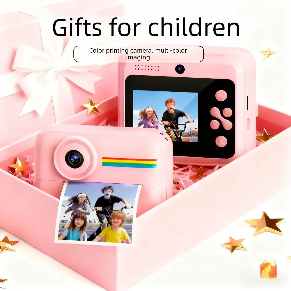 Kids Instant Digital Camera - HD Color Photo Shot, Instant Print, Rechargeable, Durable Plastic Card-Enabled, Micro SD Compatible, Aesthetic Cute Camera, Ideal Birthday Gift for Little Girls