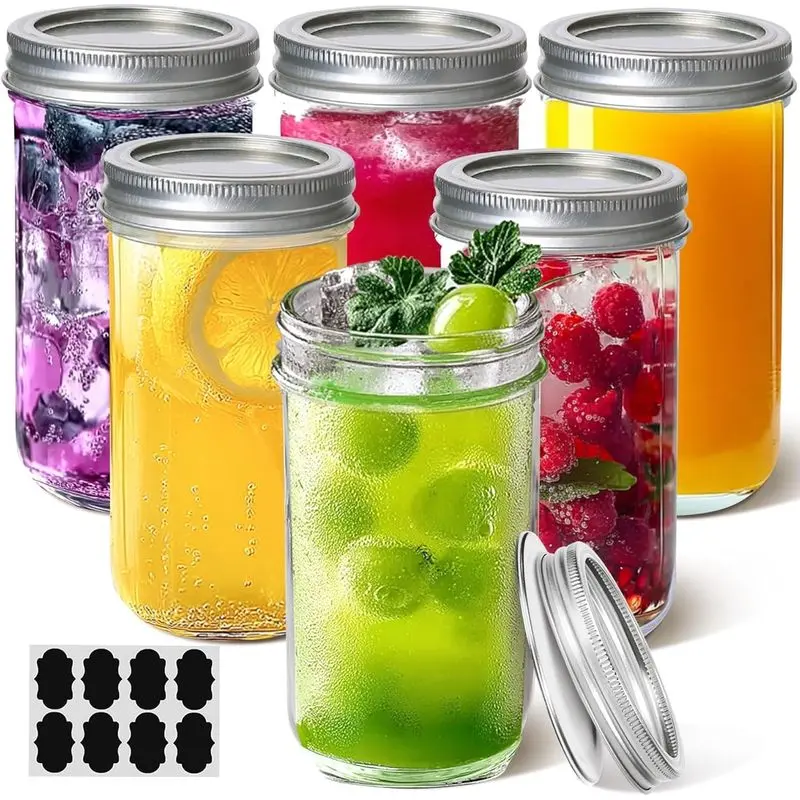 6-Pack 12 oz Glass Mason Jars with Airtight Lids, Regular Mouth Canning Jars for Overnight Oats, Meal Prep, Juice, Jam, Desserts and Food Storage