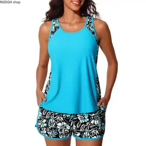 Women's Floral Print Modest 2-Piece Tankini Swimsuit Set, Comfortable Tankini With Shorts for Summer Beach, Pool Swimsuits, Tankini Swimsuits Set