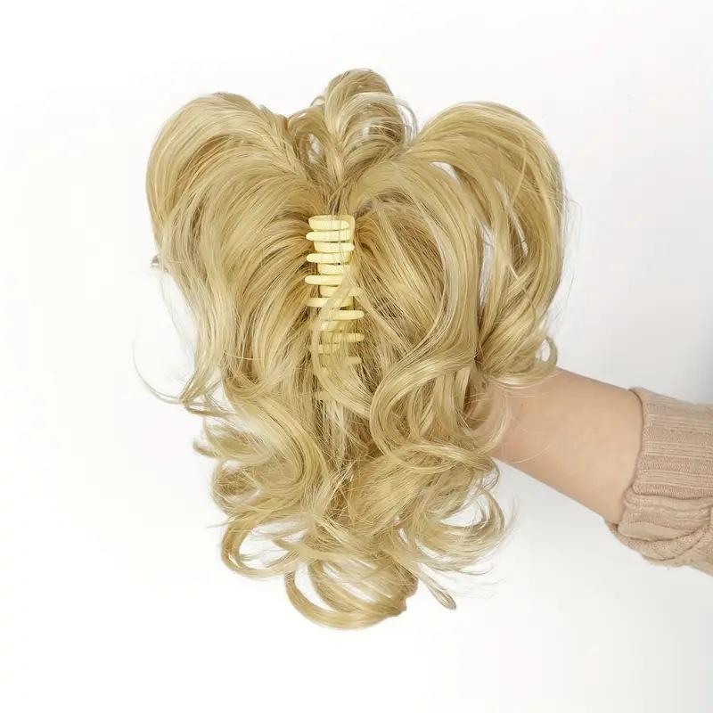 Short Clip On Messy Ponytail Hair Extension Waterfall Wave Voluminous Adjustable Big Curly for Women Blonde