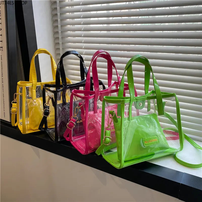 Transparent Jelly Beach Bag for Women, Large Capacity Waterproof Synthetic Tote for Vacation, Pool and Shopping, Holiday, Casual Everyday Bag, Daily Use Handbag