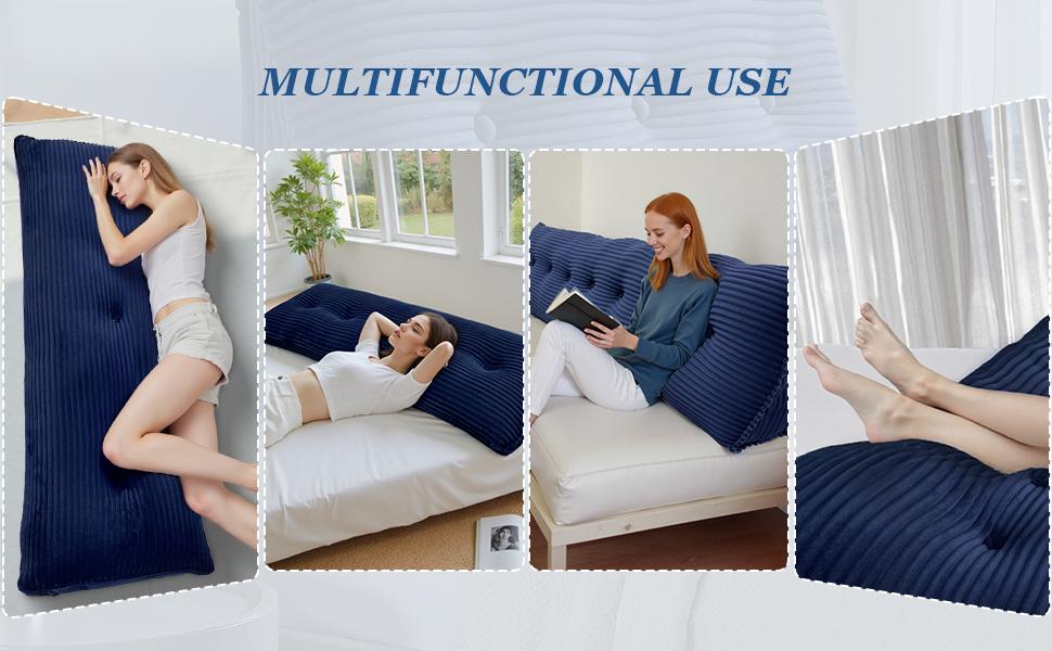 Headboard Pillow Twin Triangular Wedge Pillow for Headboard Bolster Pillow for Bed Sofa Daybed Pillow for Sitting Up Reading or Working with Removable Cover, Blue