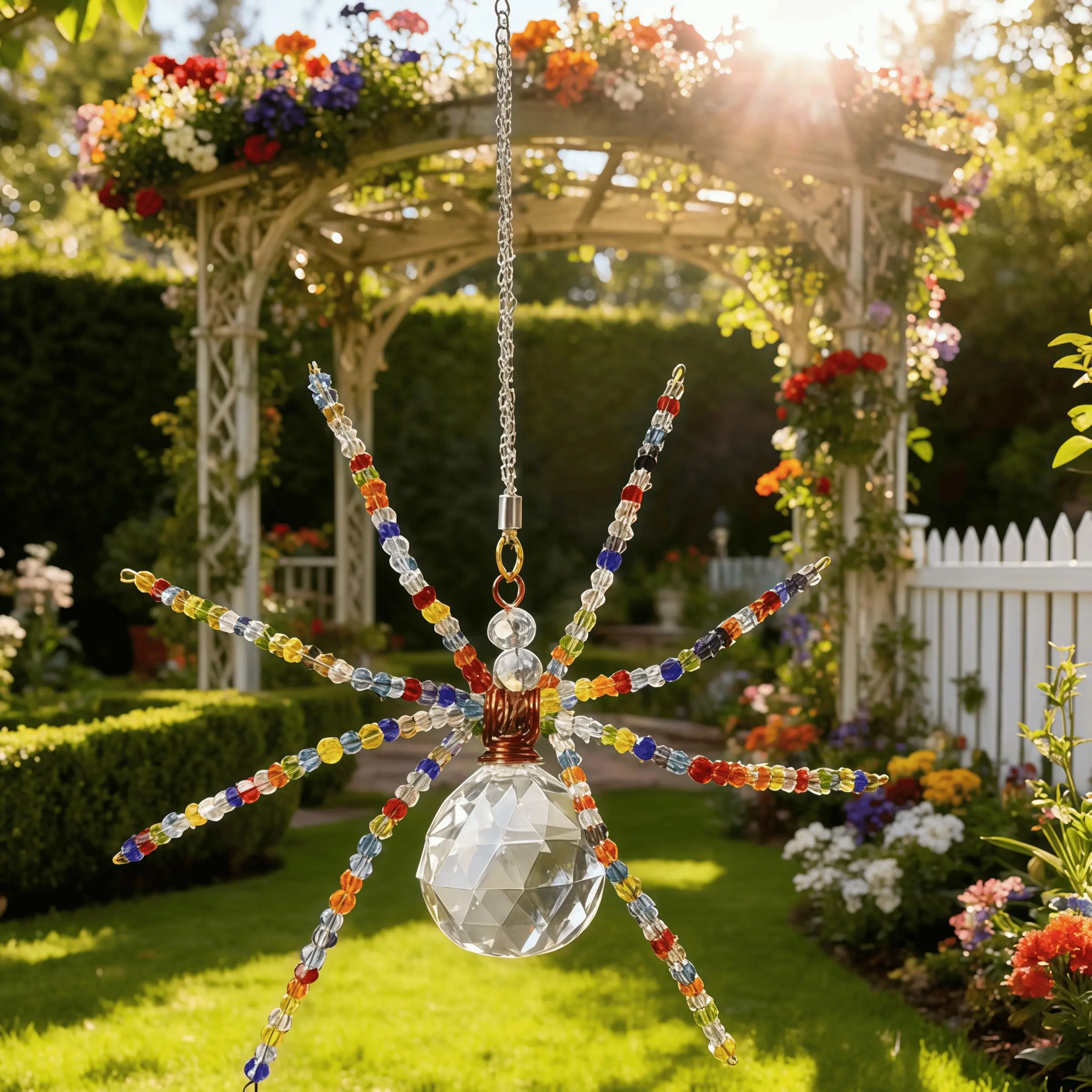 Crystal Spider Dream Catcher Pendant, Beaded Sunlight Catcher, Handmade Halloween Decoration, Prism Beaded Spider, Rainbow Window Decor, Witchy Gift