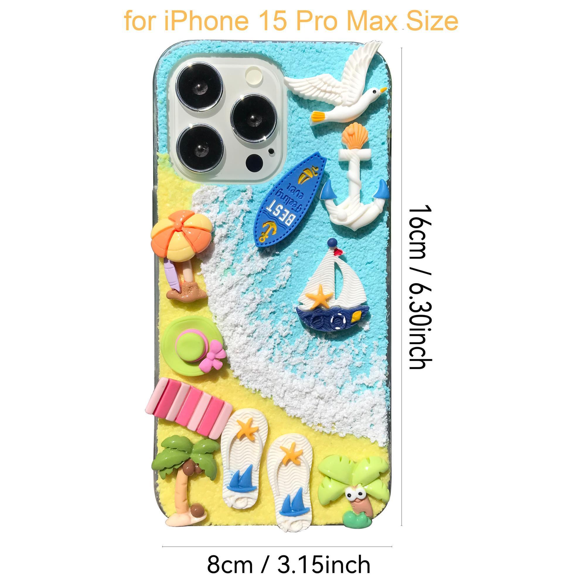 Handmade Beach Sailboat Sun Chair Coconut Tree Seagull Aesthetic Protective Smartphone Case for iPhone 17 16 15 14 13 12 11 Pro Max, Soft Tpu Anti-Slip Back Cover