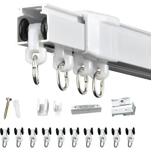 37-142in Telescopic Ceiling Curtain Track System for Curtains,Retractable Measurement Free Heavy Duty Curtain Rail Track Set as Room Divider,Adjustable Sliding Wall Mount  Curtain Track