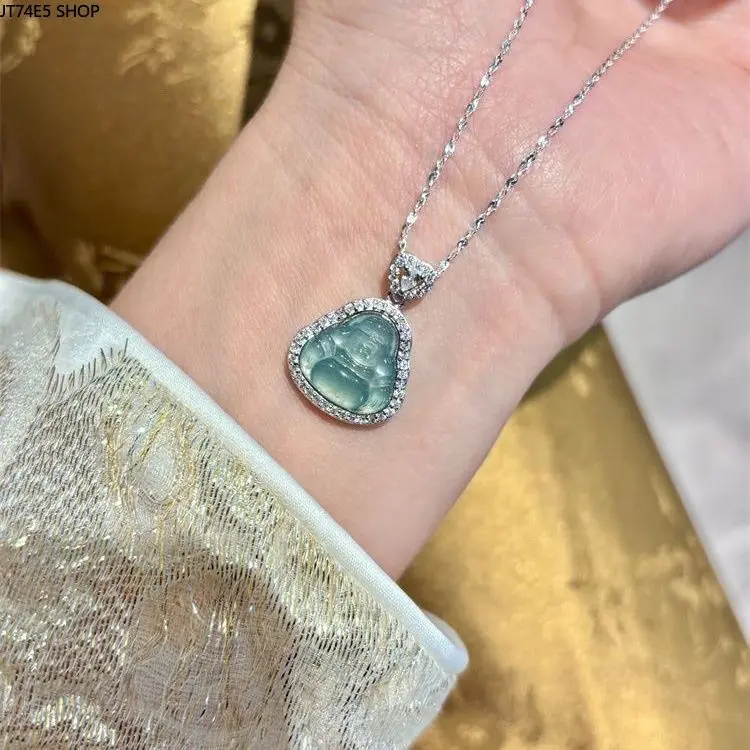 Women's New Inlay Zircons Maitreya Buddha Pendant Necklace - Slim Chain, Lightweight Fit, Skin-Friendly, High-End Light Luxury Niche Temperament Design, Lucky Daily Wear Costume Jewelry, Jewelry For Women, Long Chain
