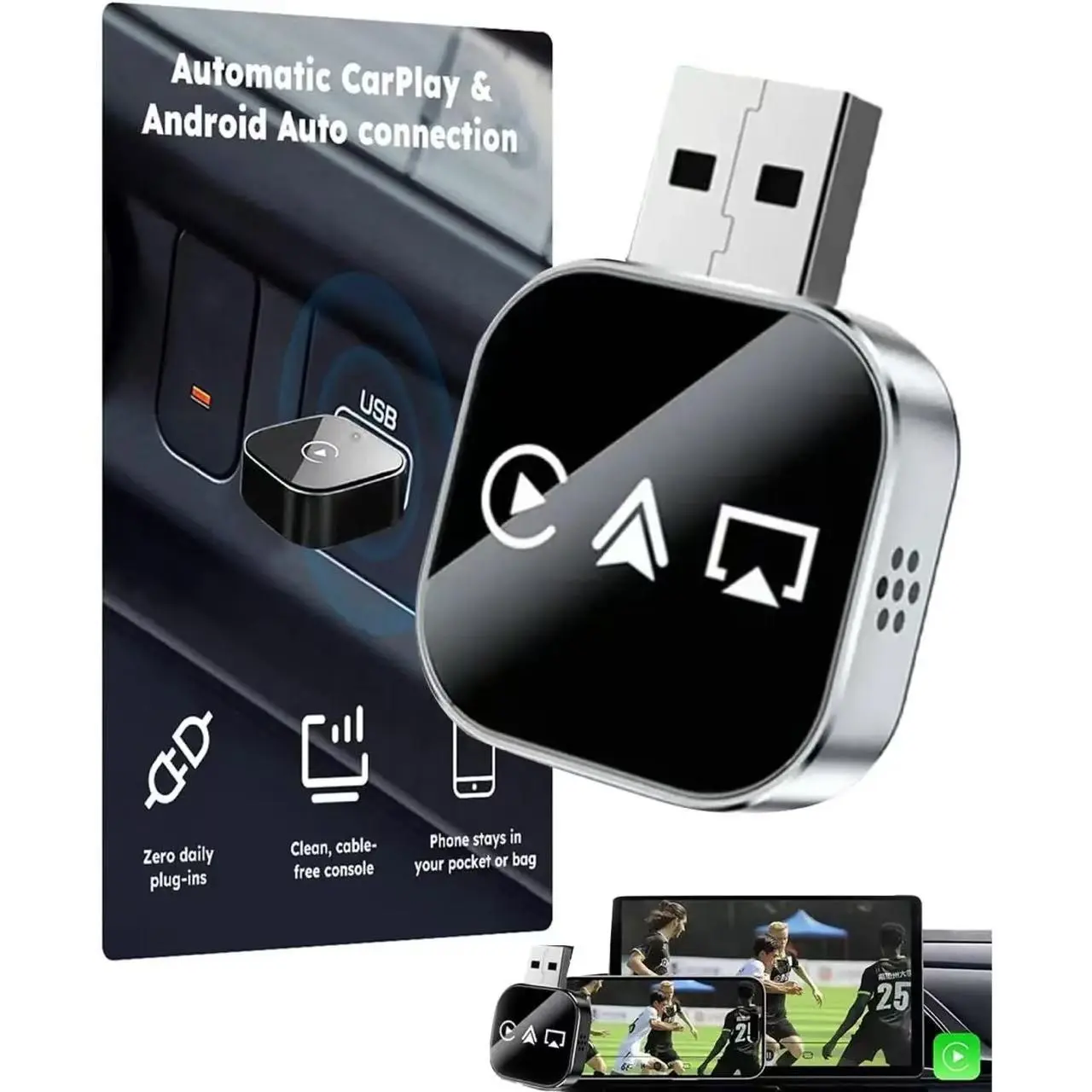 Wireless Carplay Mirror Adapter 2026 Upgrade 3-In-1 Car Adapter Support 2.4/5GHz WiFi and Bluetooth-compatible 5.0 Plug and Play for Wired Carplay and Airplay
