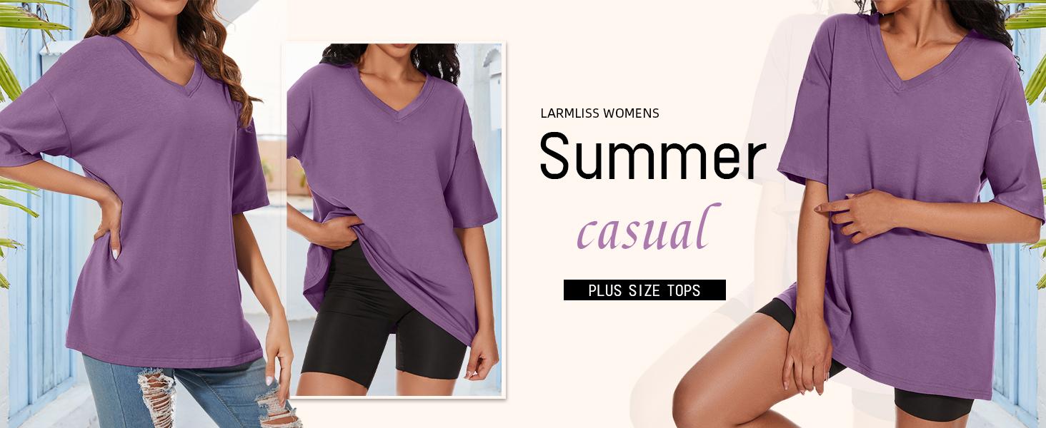 Women's T Shirts Oversized V Neck Striped Tees Half Sleeve Casual Comfy Cozy Cotton Tunic Tops Summer clothes