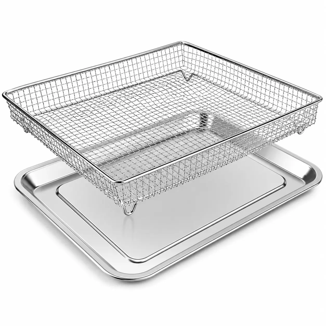 Air Fryer Basket & Drip Tray Set for TOA-60/65/70, Stainless Steel Mesh Cooking Rack Replacement, Dishwasher Safe, 2-Piece Air Fryer Oven Accessory Kit