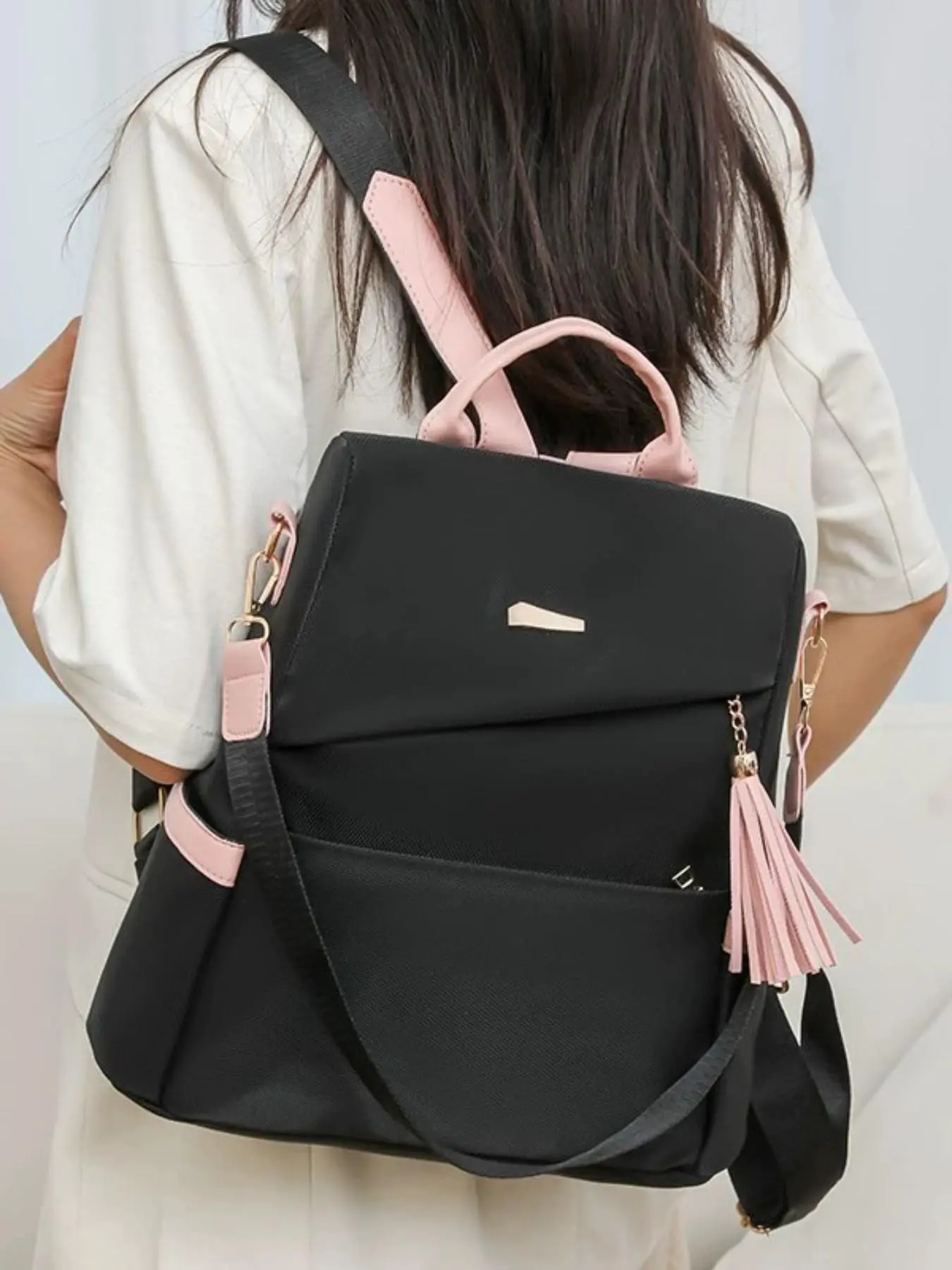 Women's Fashion Quilted Backpack with Pom-Pom Decor, Casual Large Capacity Bag, Trendy Multi-Functional Daily Use Backpack