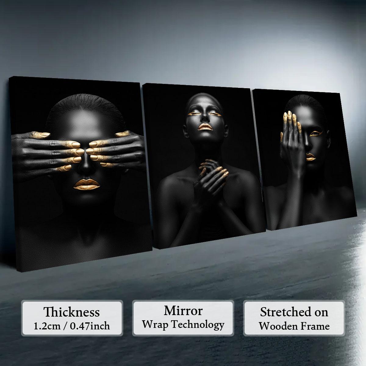 Wooden Framed Canvas Painting, 3 Counts/set Modern Art Wall Decoration, Artistic Fashion Figure Pattern Wall Art for Home Living Room Bedroom Office