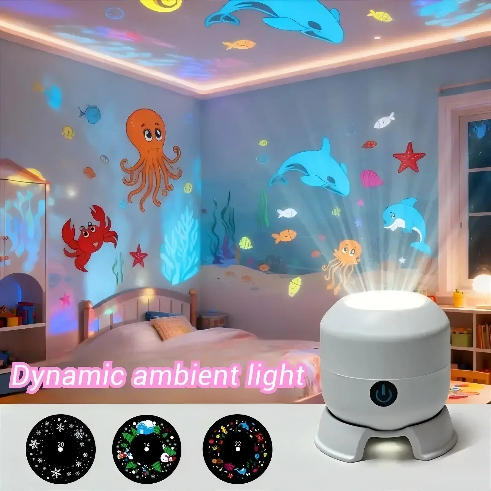 Seven Color Rotating Projector Lamp, Rechargeable LED Touch Light, Multi-Function Atmosphere Lamp, Snowflake Ocean 16 Patterns, Christmas Halloween Stage Laser Projector, Colorful Leds Projector