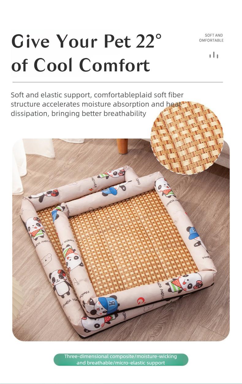 Cool Your Pet Naturally!Rattan Cooling Mat, Ice Silk Surface, Non-Slip, Anti-Scratch, for Crates, Sofas & Travel