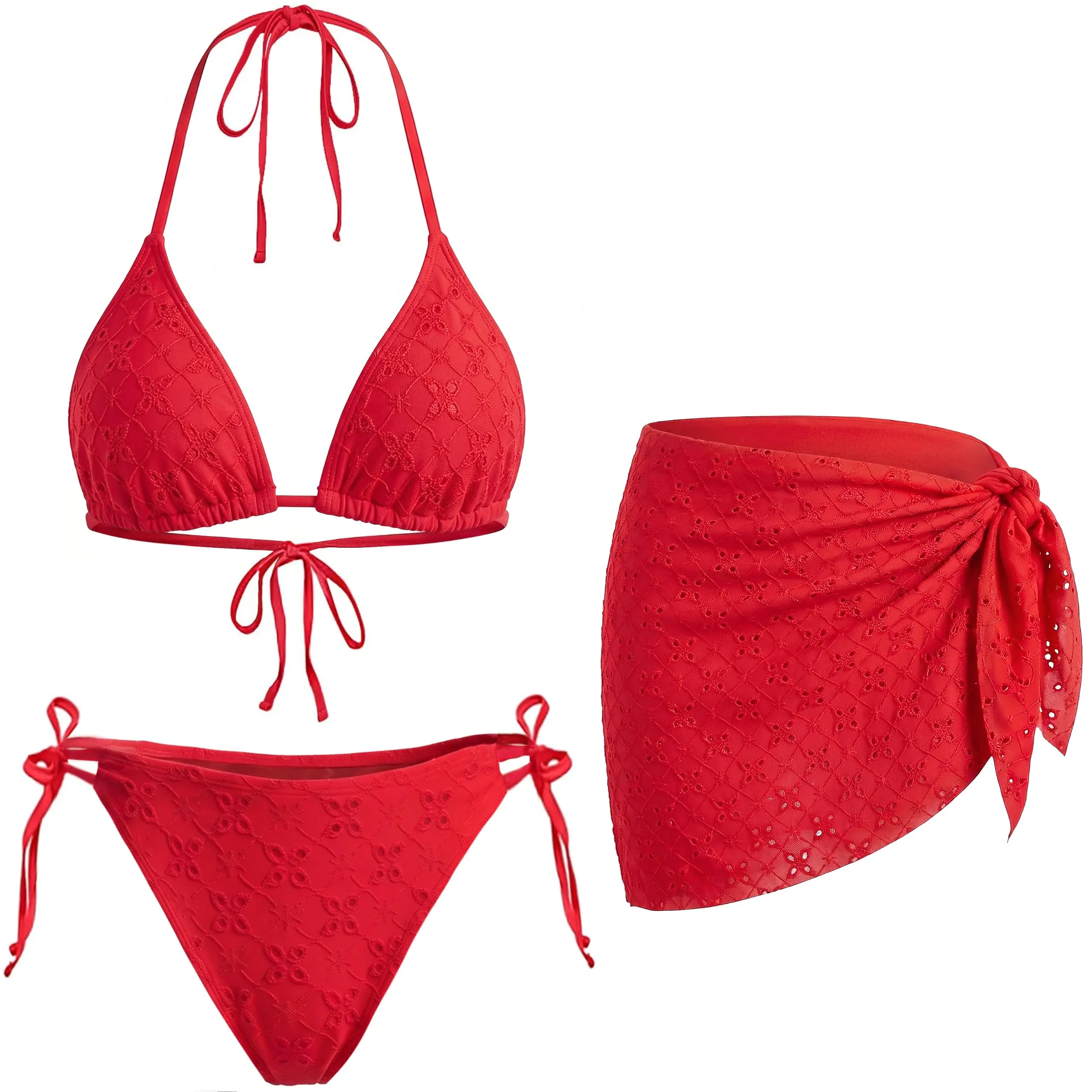 Daci Women Three Piece Bikini Sets - Sexy String Triangle Swimsuits Halter Bathing Suits with Cover Up