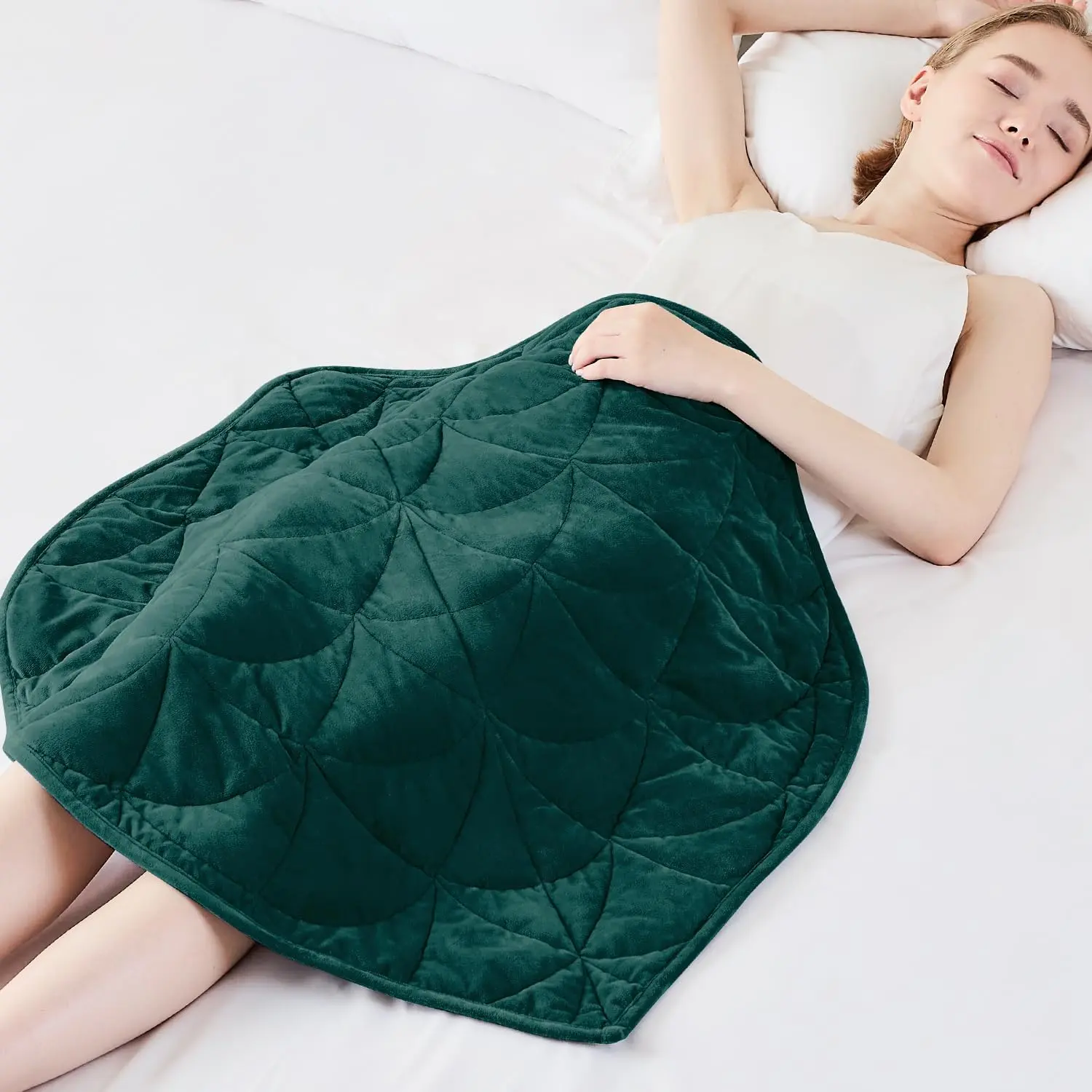 Weighted Lap Blanket 5 lbs for Adults, Small Weighted Blanket, 30" x 40" | Luxury Soft Leaf-Shaped Forest Green Blanket, Compact Portable Weighted Lap Pad for Relaxation, Sleeping, Travel, -