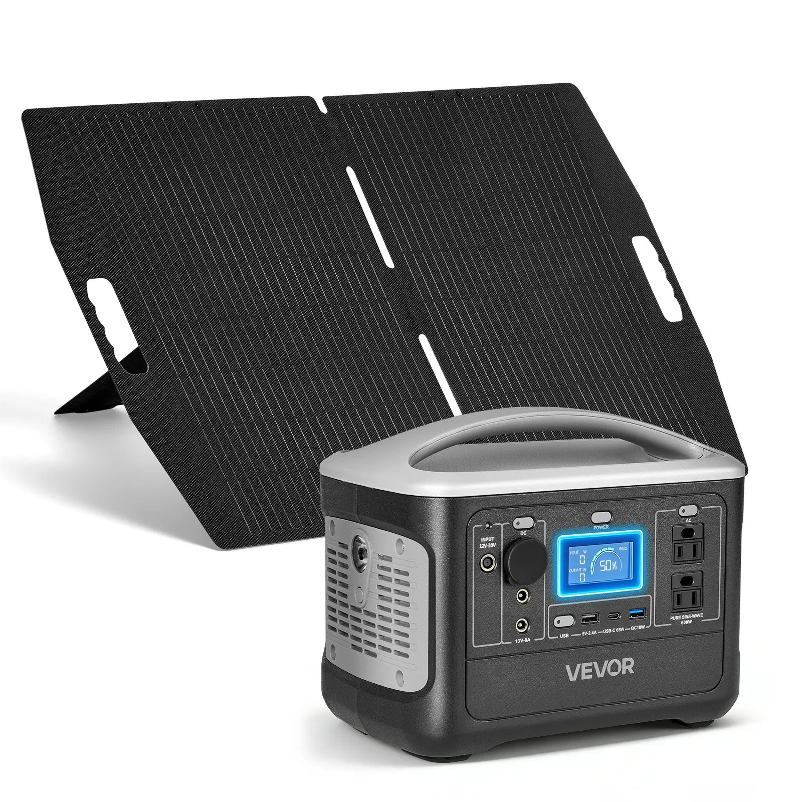 【DealsForYouDays】VEVOR Portable Power Station with 100W Solar Panel, 600W Solar Generator Power Station, 493Wh LiFePO4 Battery Backup with 8 Output Ports for Home Emergency, Outdoor Camping, RV Travel