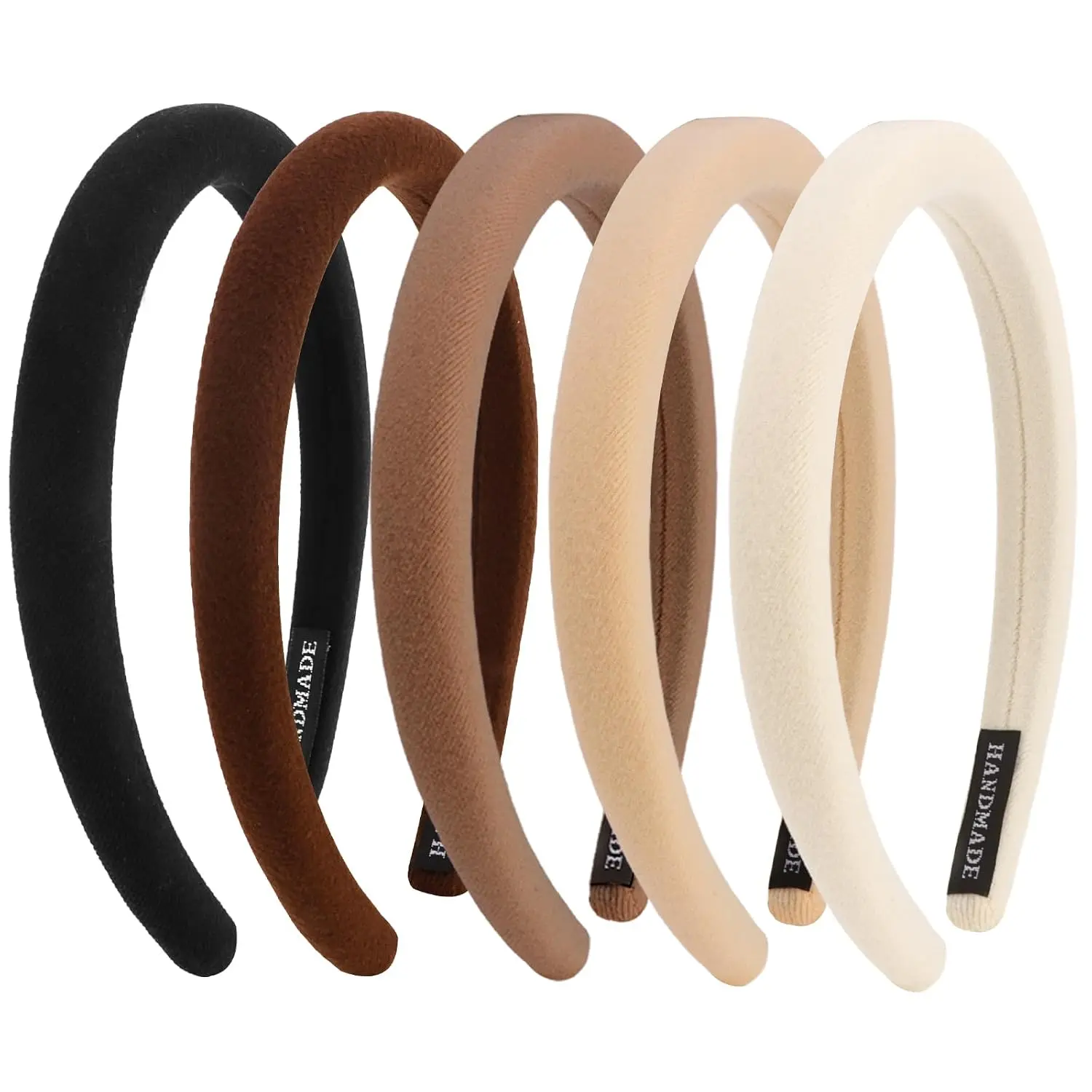 Padded Headbands for Women 5 count, Neutral Headband Non-slip, Thin Headbands with Soft Fabric, Comfortable Brown Headband,  Bands for Women’s Hair, Plain Elastic Hairbands Fashion