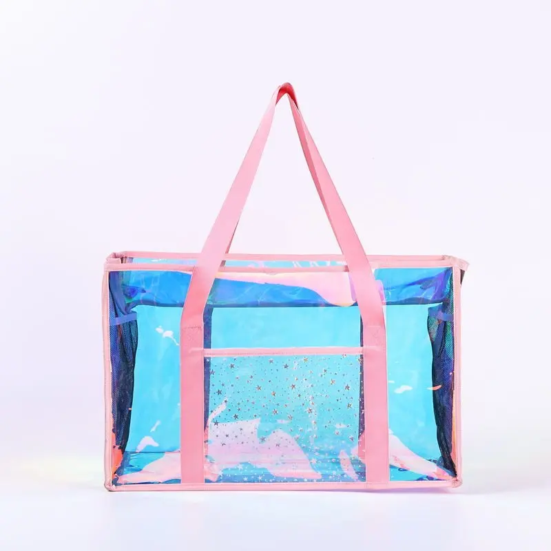 Holographic Clear TPU Beach Handbag For Women, Waterproof Transparent Zipper Travel Storage Pouch, Portable Iridescent See Through Vacation Tote Bag, Dustproof Waterproof Cosmetic & Beach Essentials Organizer, Summer Travel Bag, Getaway Beach Bag