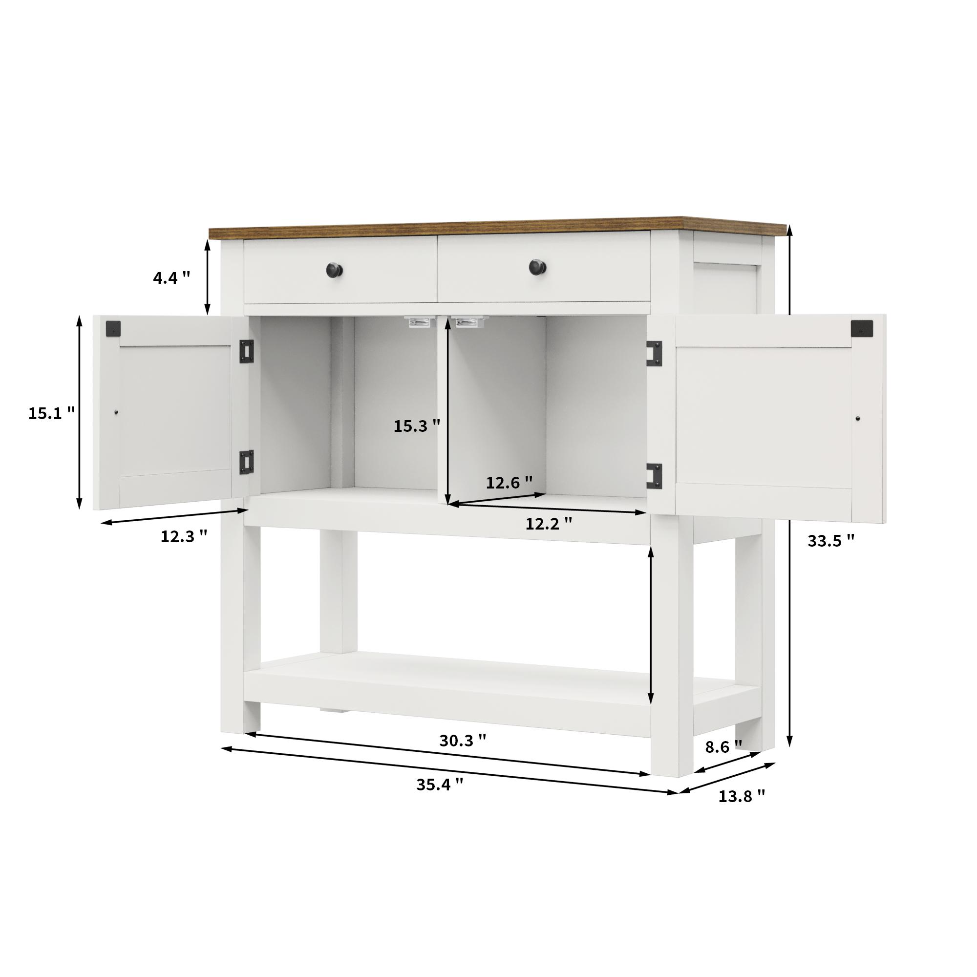 HOSTACK Farmhouse Console Table with 2-Door Cabinet & 2 Drawers, Coffee Bar, Entryway Table with Storage Shelf, Sofa Tables Buffet Sideboard,Black Friday，Christmas gifts